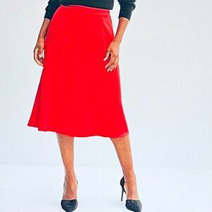 Draper James Elastic Back Satin Midi Skirt in Red (L) New with Tags